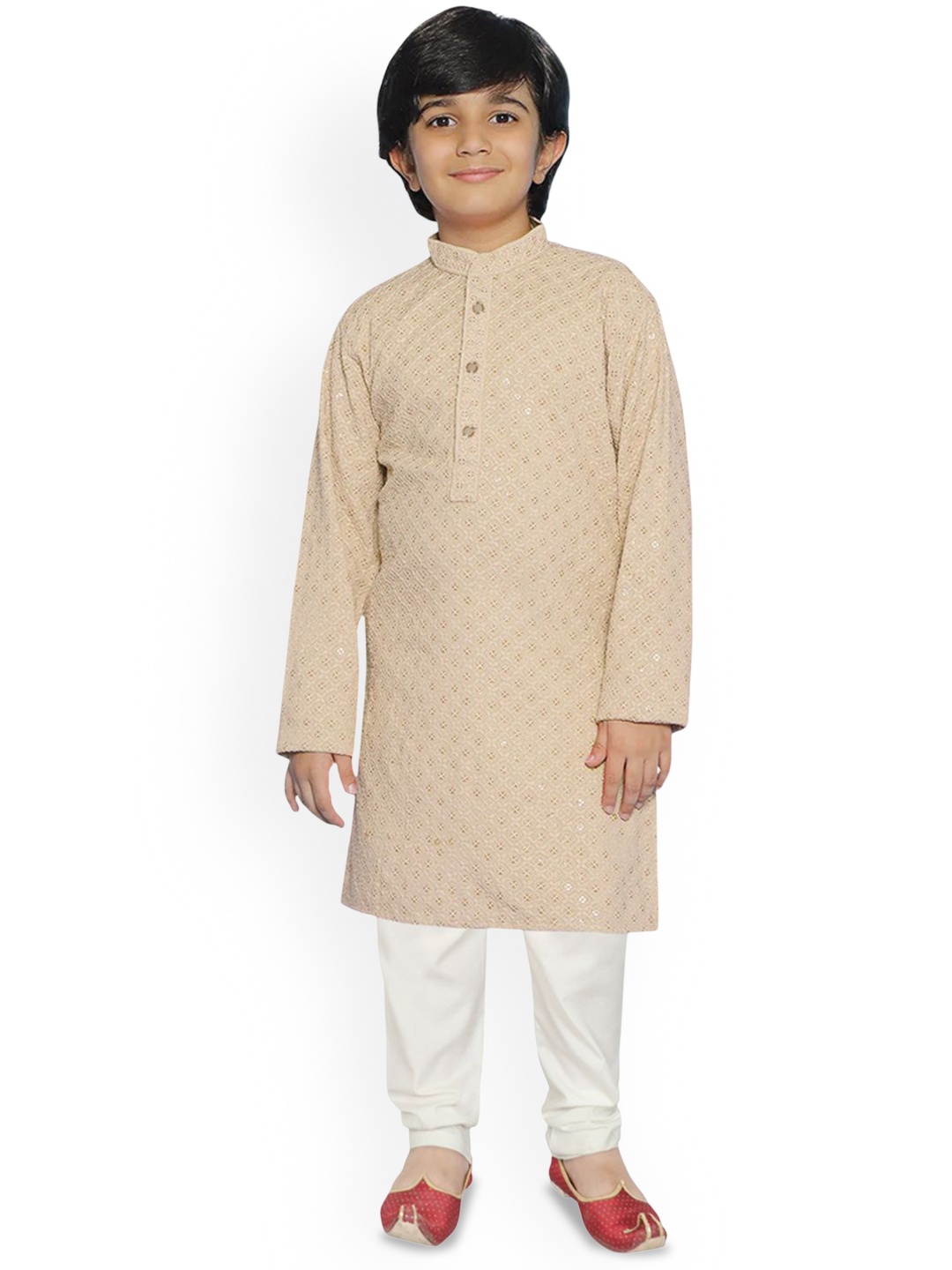 

SG YUVRAJ Boys Embroidered Regular Sequinned Kurta with Pyjamas, Beige