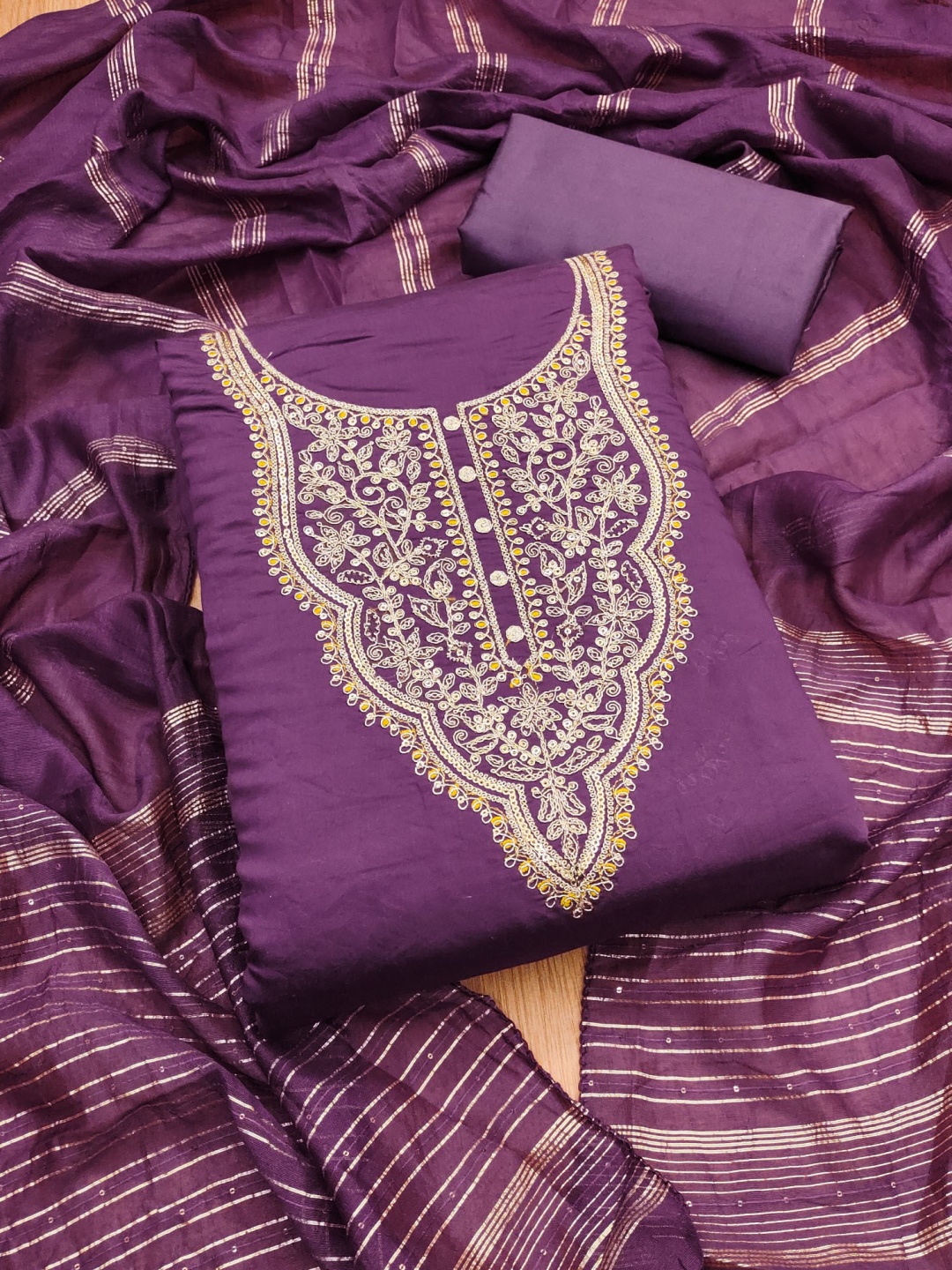 

Panzora Floral Embroidered Sequinned Cotton Unstitched Dress Material, Purple