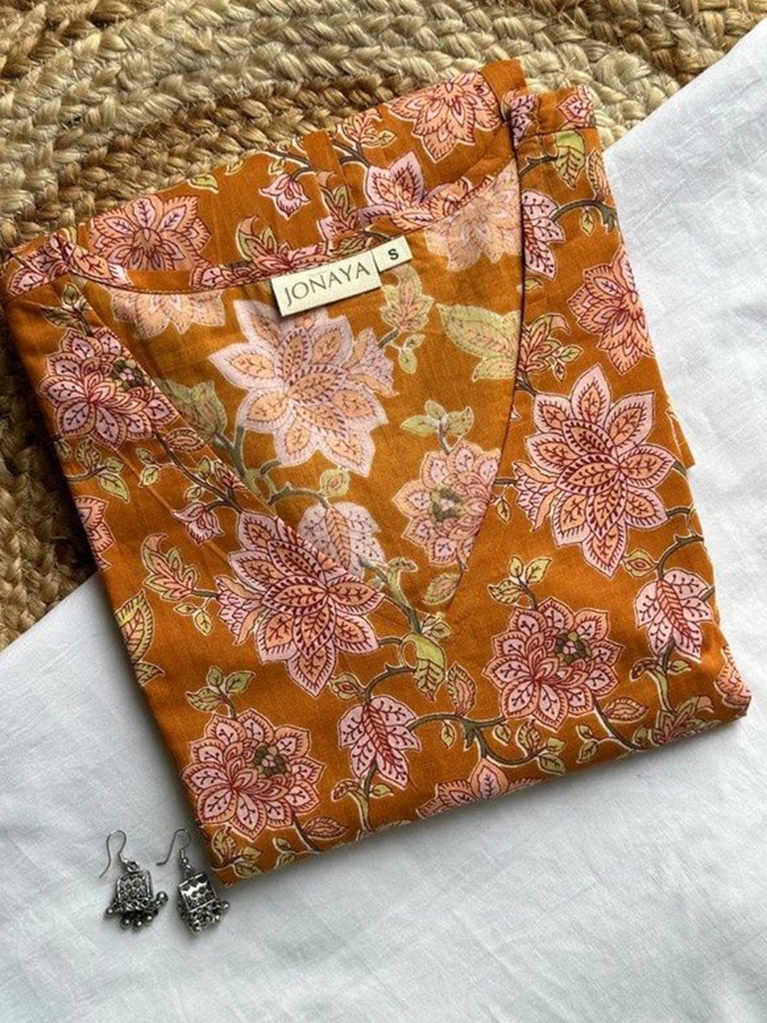 

JONAYA Women Floral Print Cotton Blouson Top, Orange