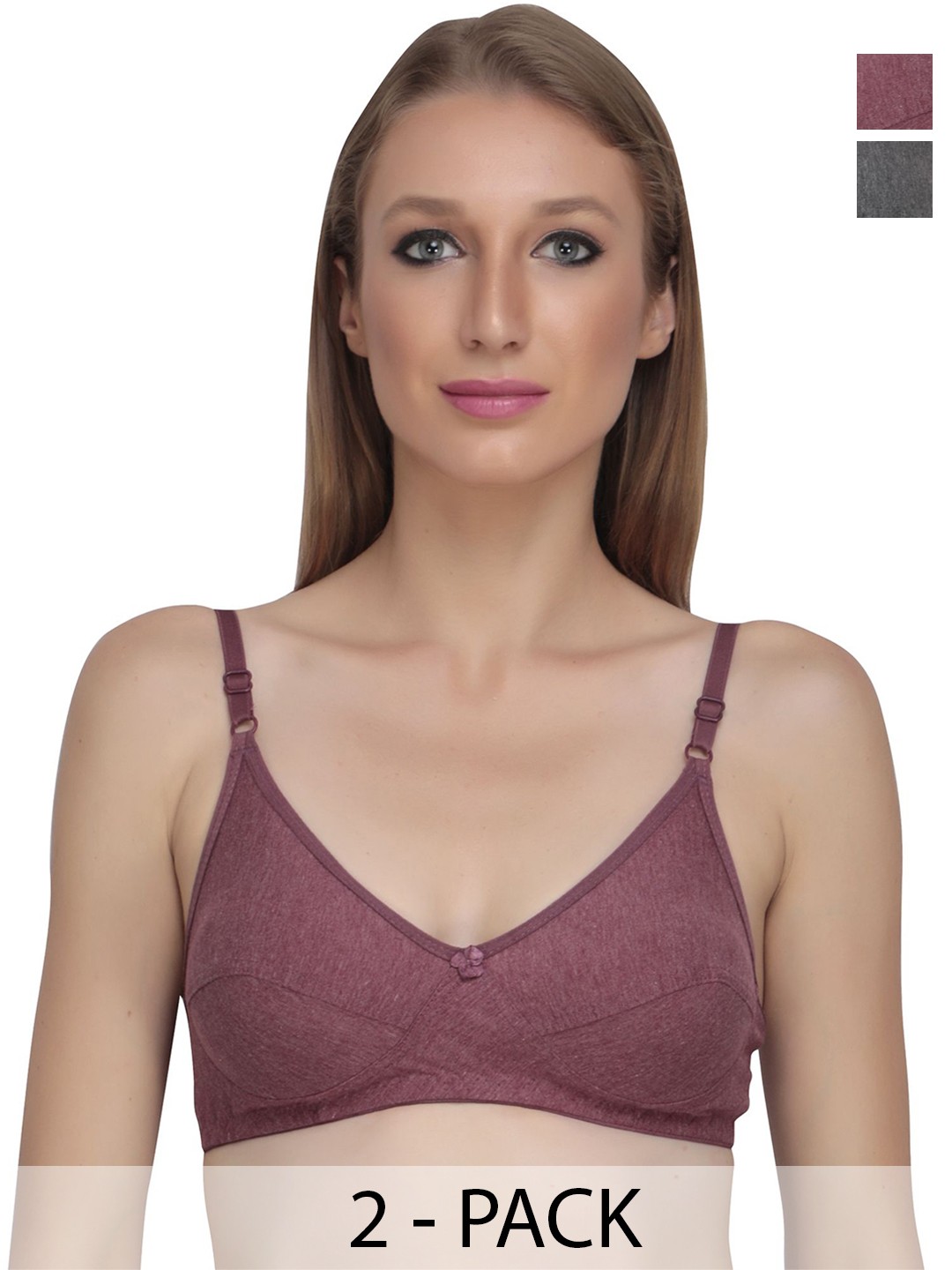 

Liigne Women Pack of 2 Full Coverage Non Padded T-shirt Bra, Rose