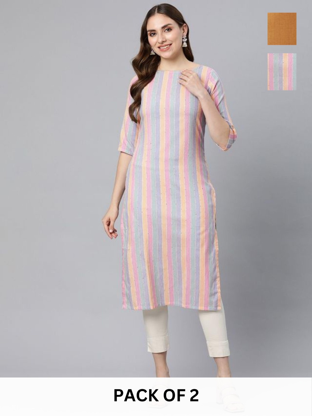 

KALINI Women Striped Kurta, Pink