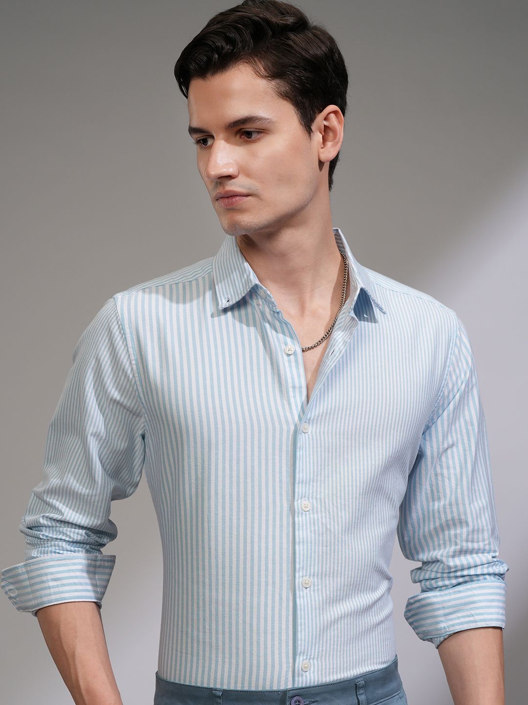 

HIGHLANDER Men Pattern Block Button Down Collar Casual Shirt, White