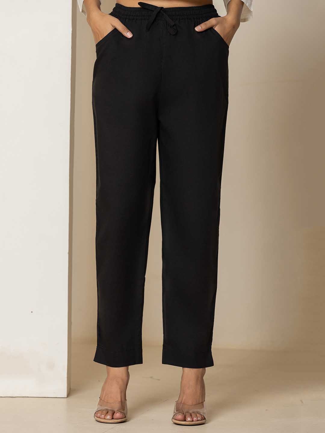 

Eco Clothing Women Pure Cotton Mid Rise Trouser, Black