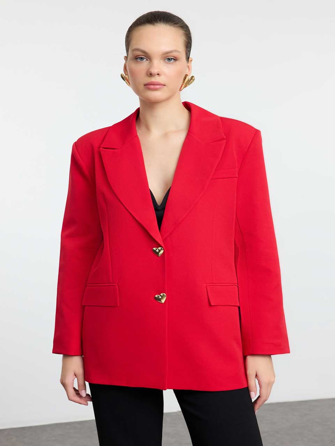 

Trendyol Women Lapel Collar Solid Casual Tailored Jacket, Red
