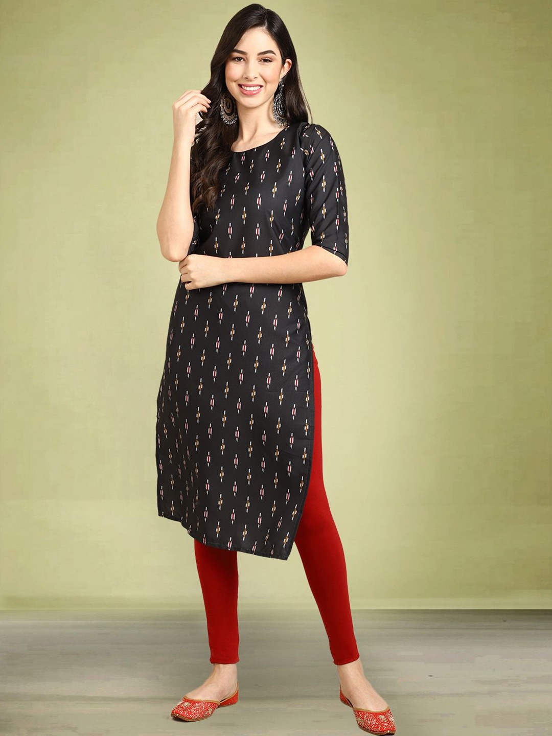 

Moda Rapido Abstract Printed Round Neck Straight Kurta, Black