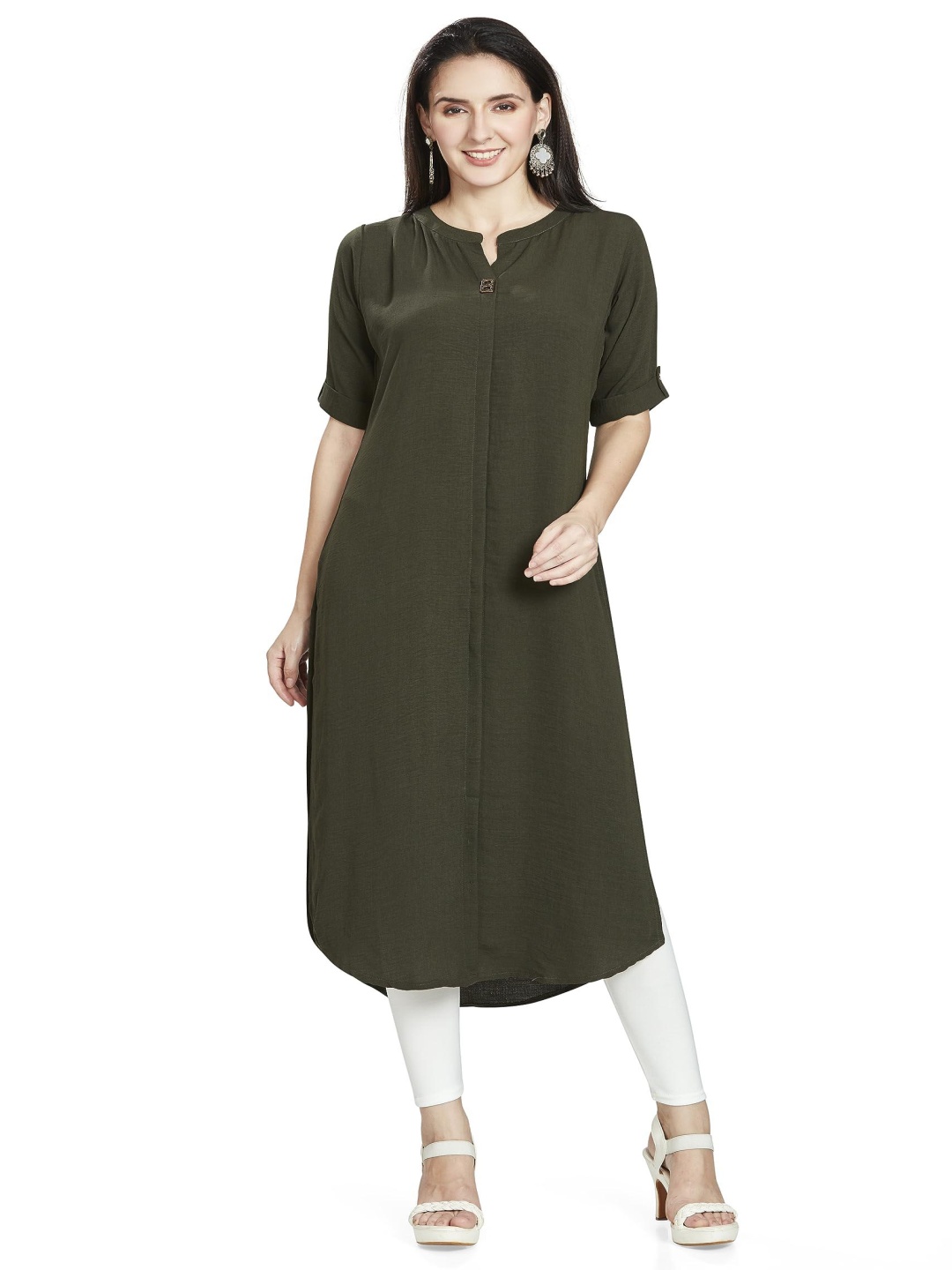 

Nioni Women Thread Work Khadi Kurta, Green