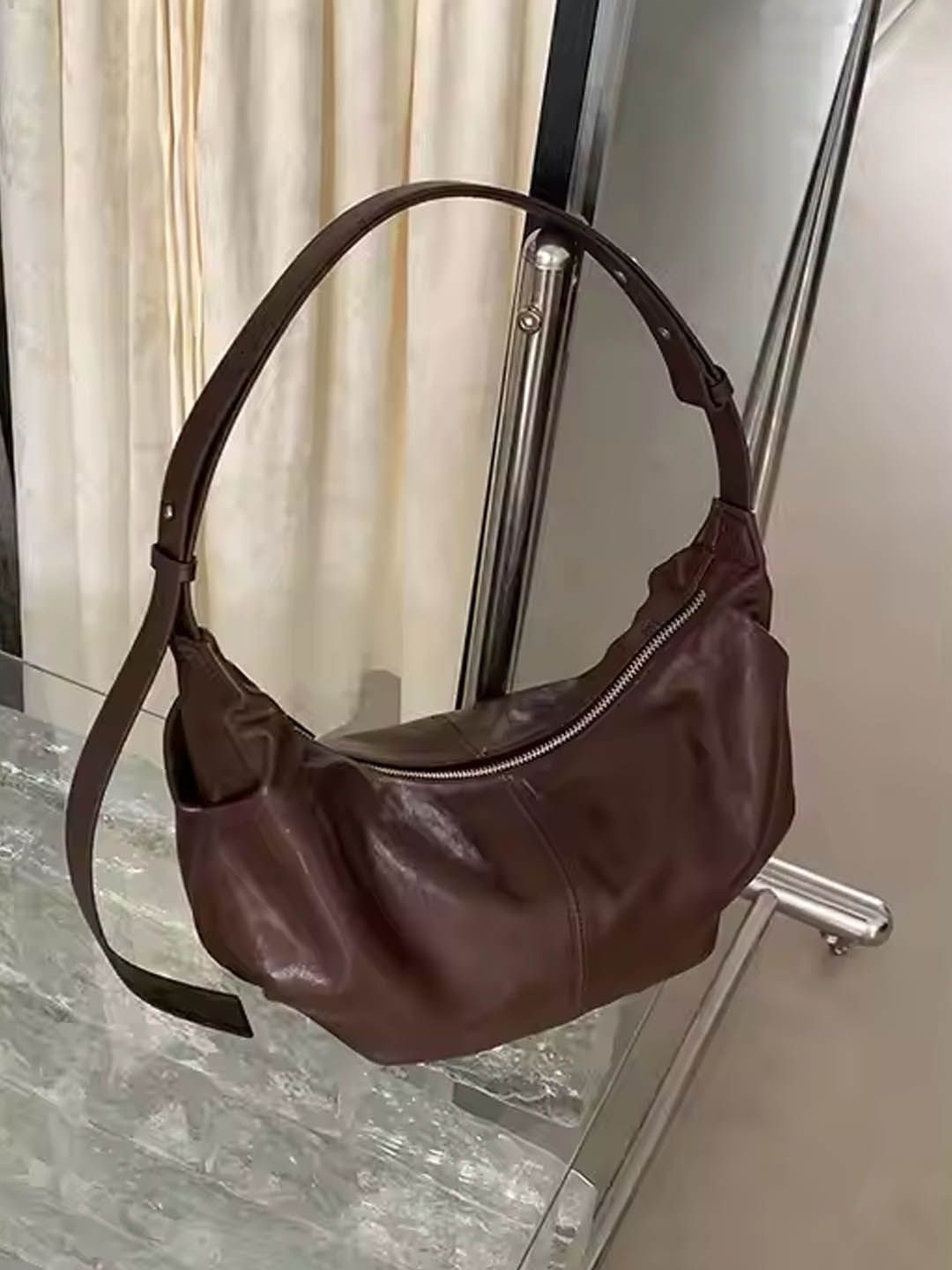 

StyleCast Colourblocked Half Moon Shoulder Bag with Tasselled, Brown