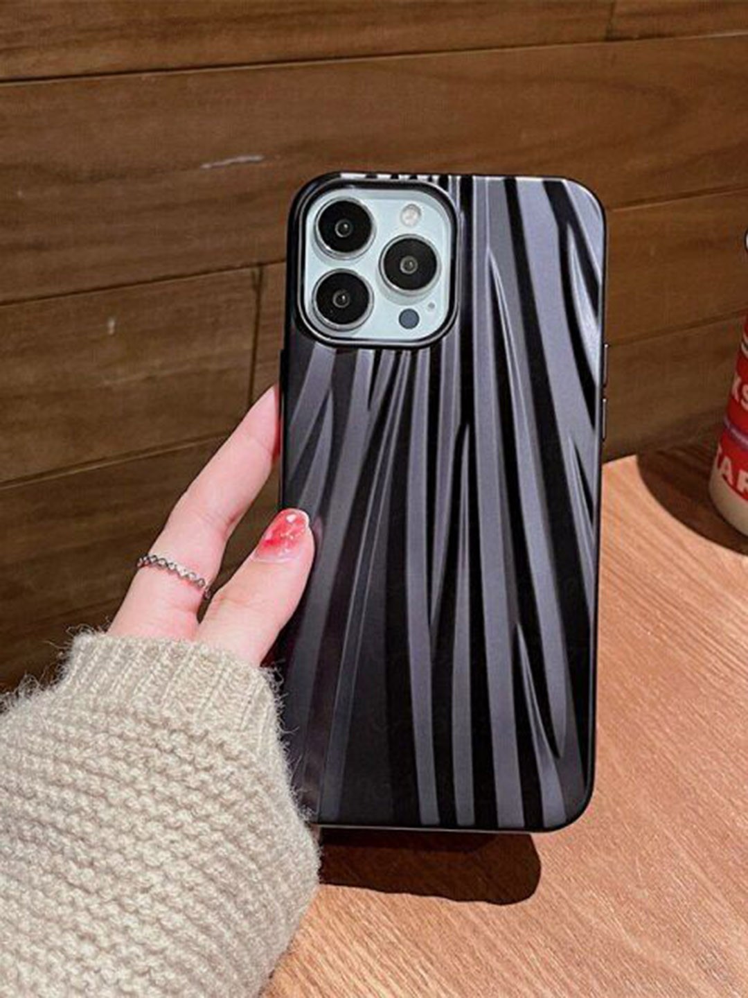 

Luxury Kase Geometric Printed iPhone 13 Pro Max Back Case Mobile Accessories, Black