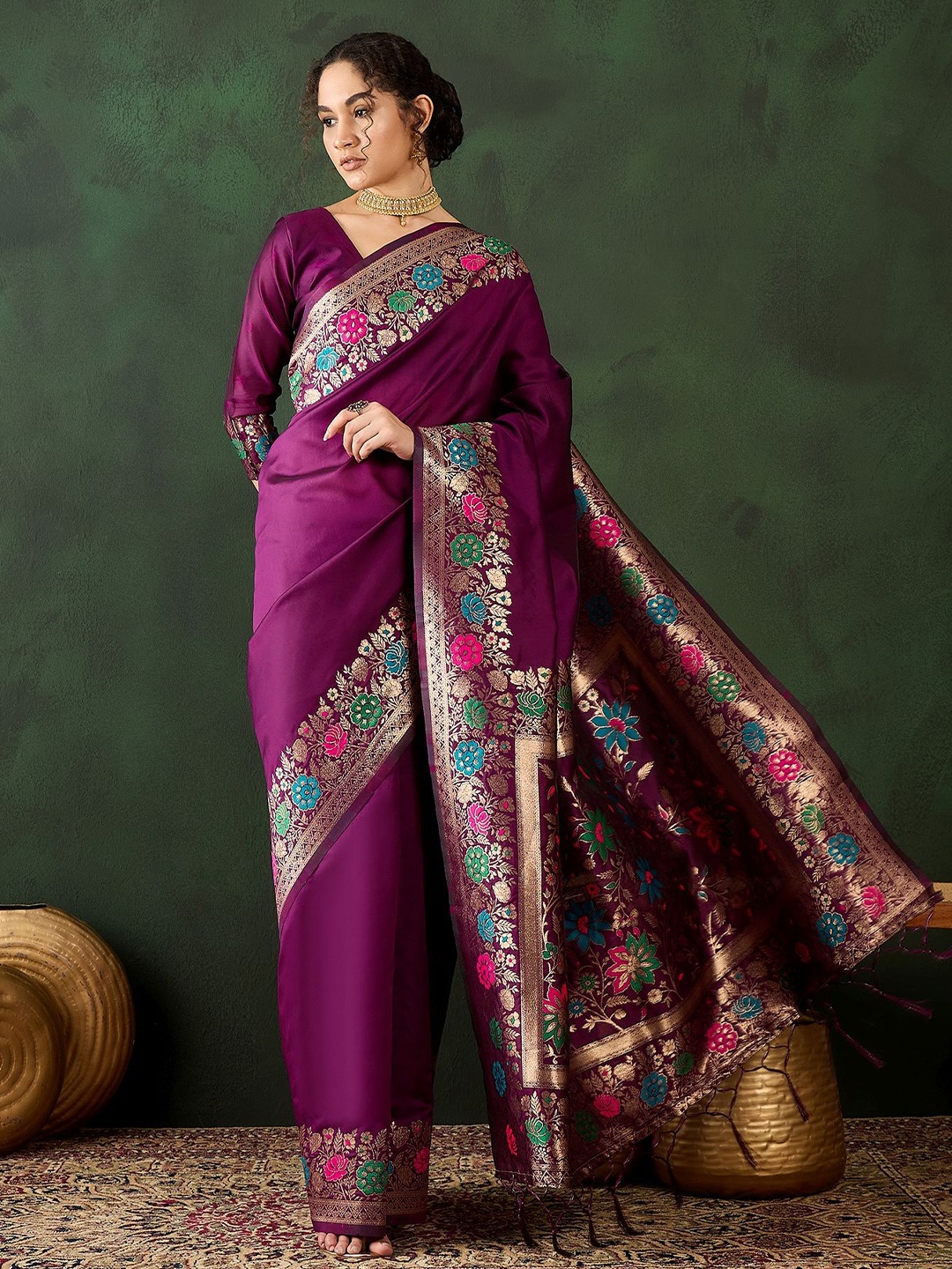 

Mitera Woven Design Zari Banarasi Saree, Purple