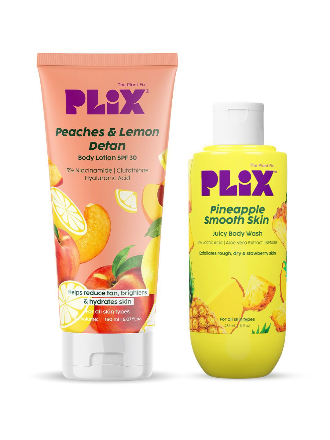 

PLIX THE PLANT FIX Set Of 2 Peaches Detan Body Lotion 150 ml & Pineapple Body Wash 236 ml, Pink