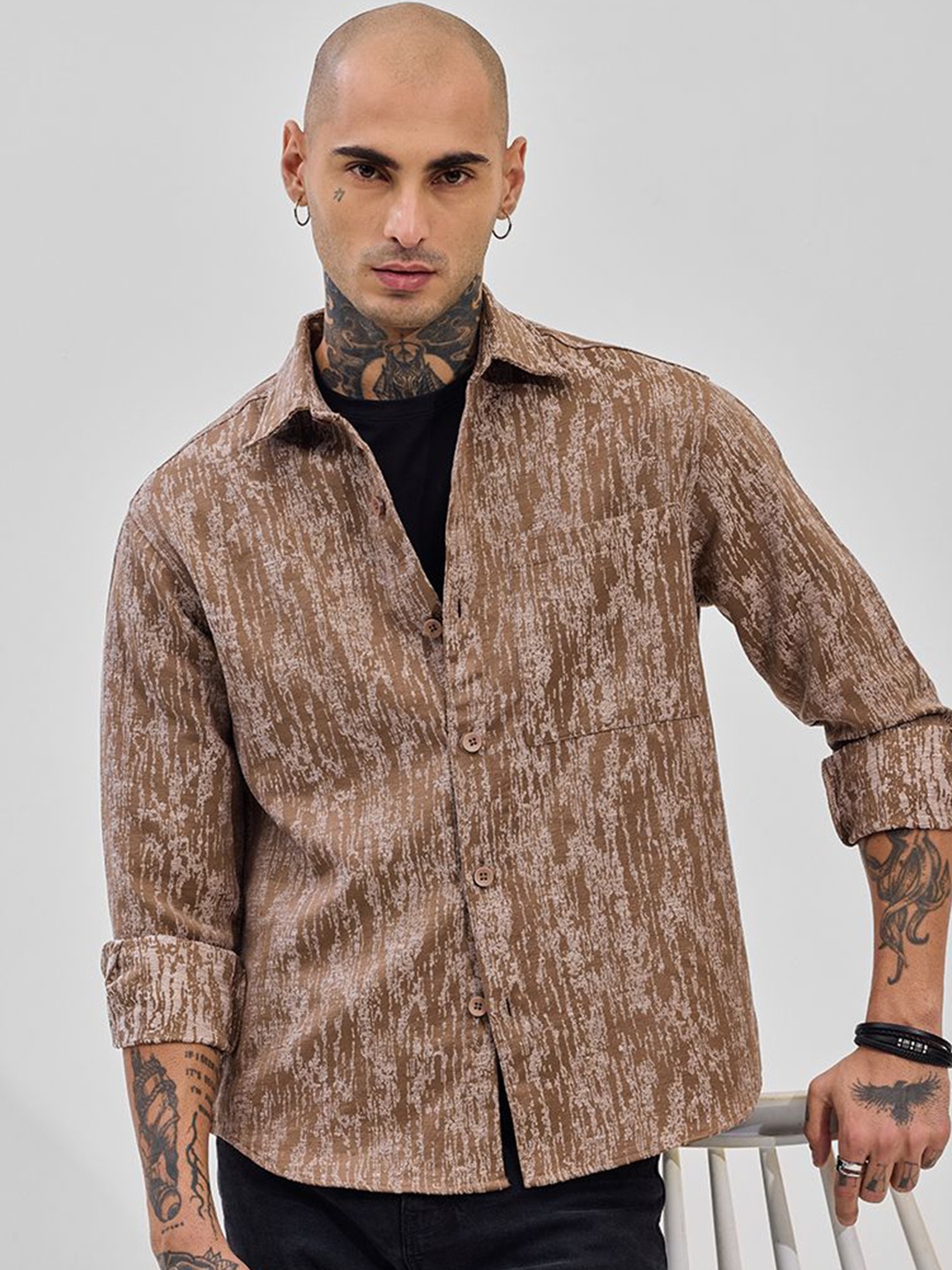 

Snitch Men Relaxed Opaque Formal Shirt, Brown