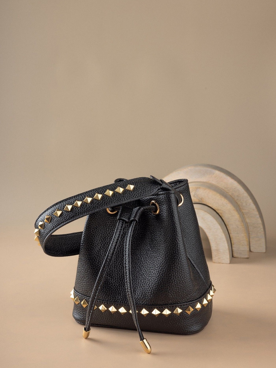 

Suave Bags Kelli Rockstud Embellished Synthetic Leather Bucket Handheld Bag, Black