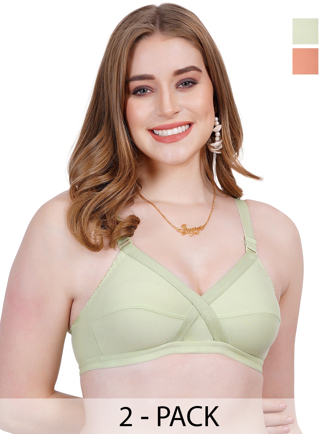 

Liigne Women Pack Of 2 Full Coverage T-shirt Bra, Green