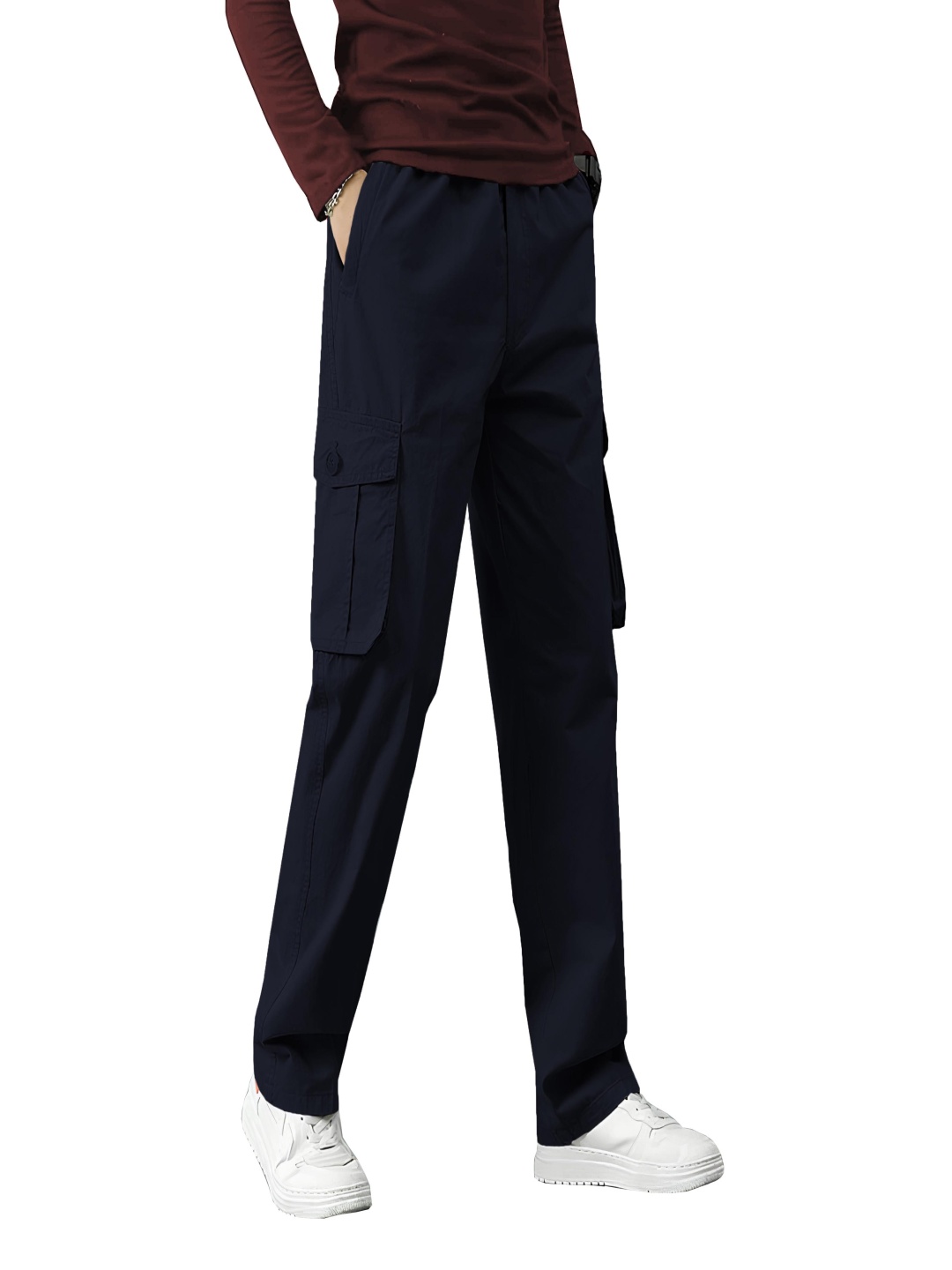 

BAESD Men Relaxed Fit High-Rise Cotton Cargos Trousers, Navy blue