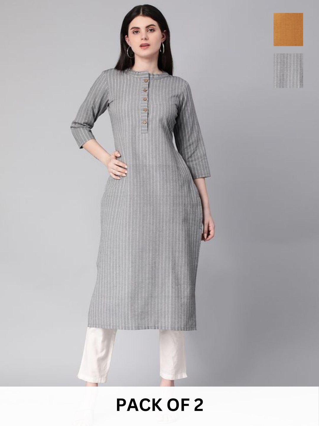 

KALINI Women Striped Kurta, Grey