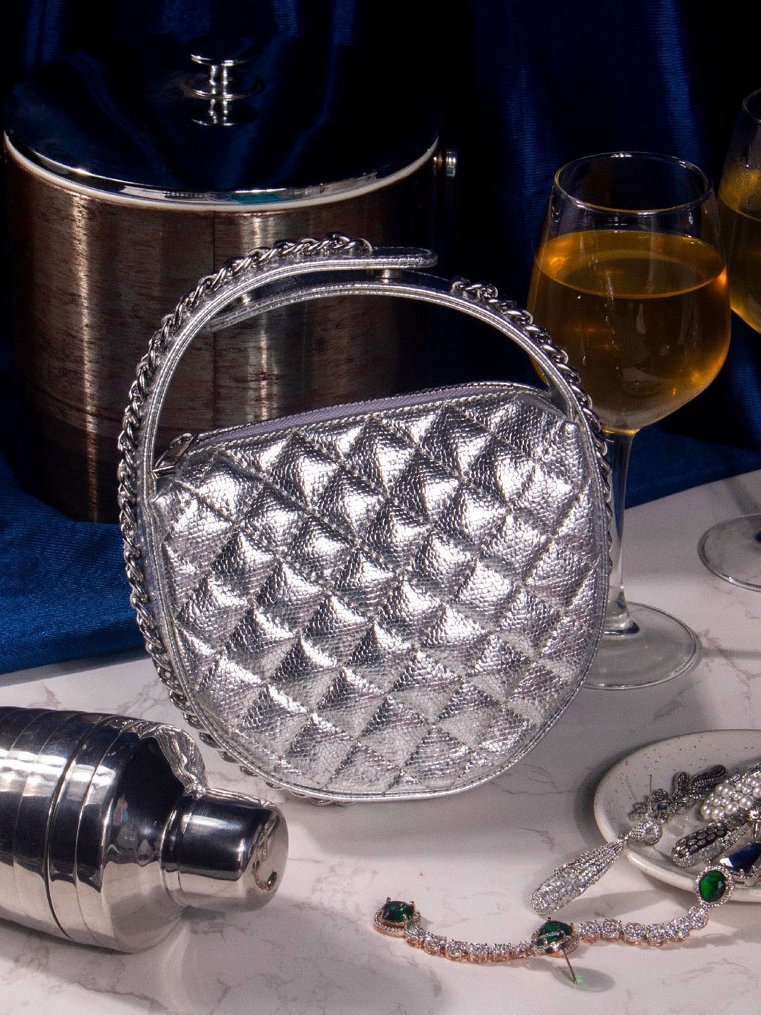 

Suave Bags Textured The Chome Bag Synthetic Leather Half Moon Handheld Bag, Silver