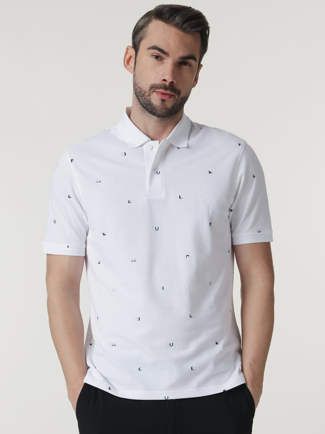 

Marks & Spencer Men Conversational Printed Polo Collar Pure Cotton T-shirt, White