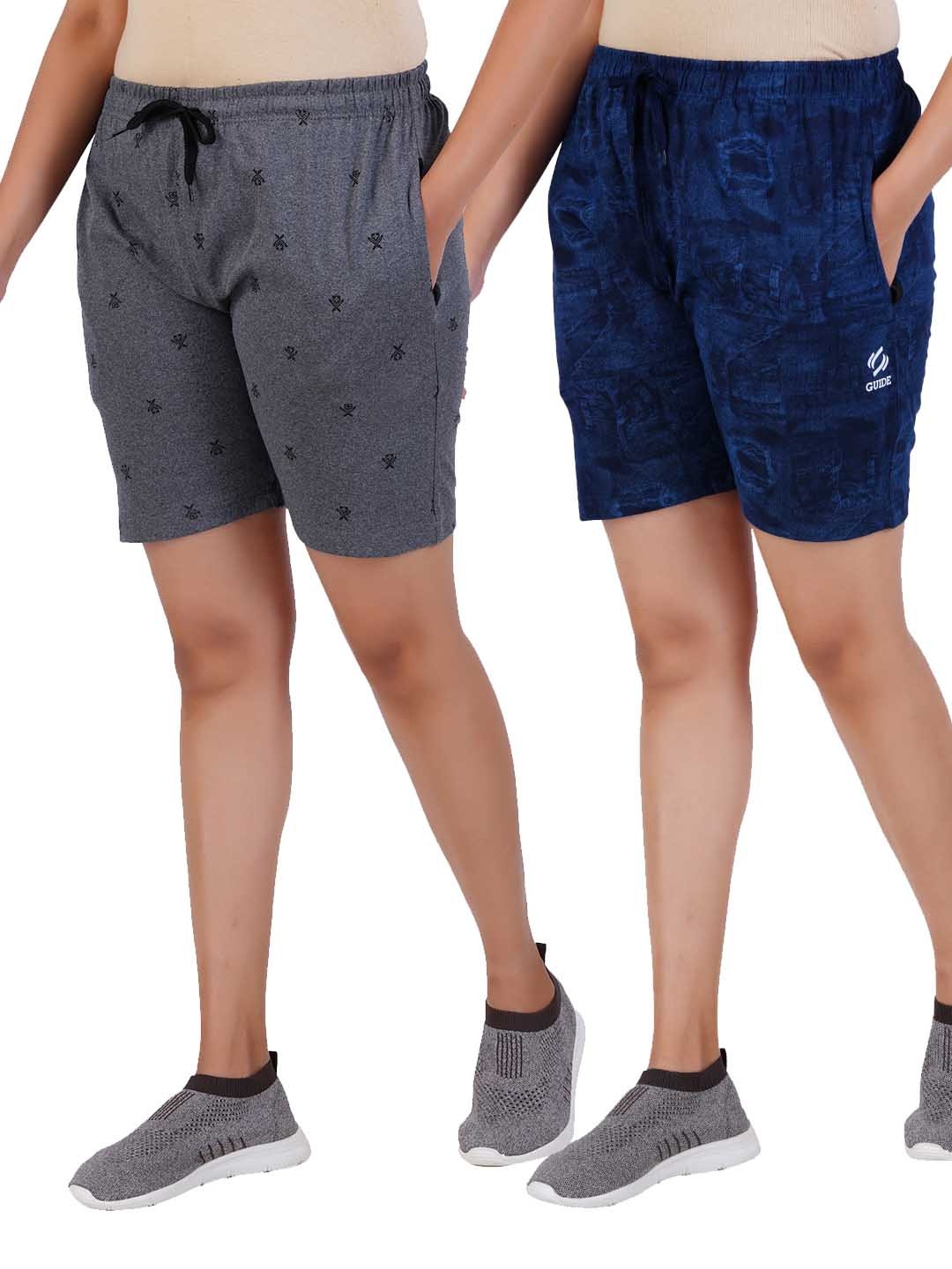 

GUIDE Women Pack of 2 Regular Fit Mid-Rise Cotton Shorts, Navy blue