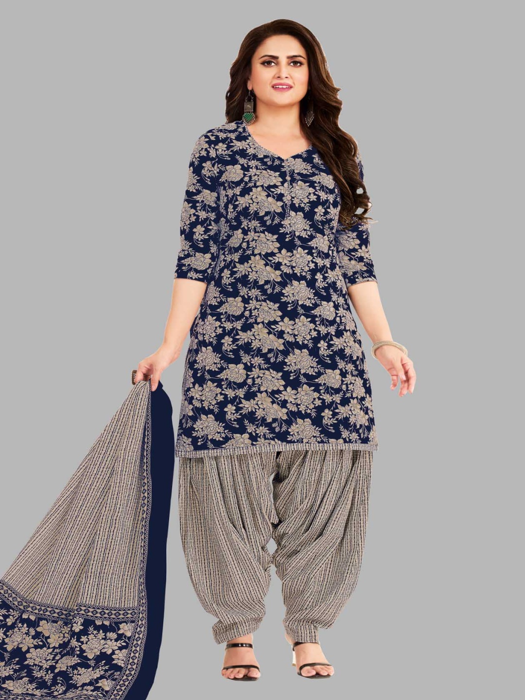 

Simmu Printed Pure Cotton Unstitched Dress Material, Blue