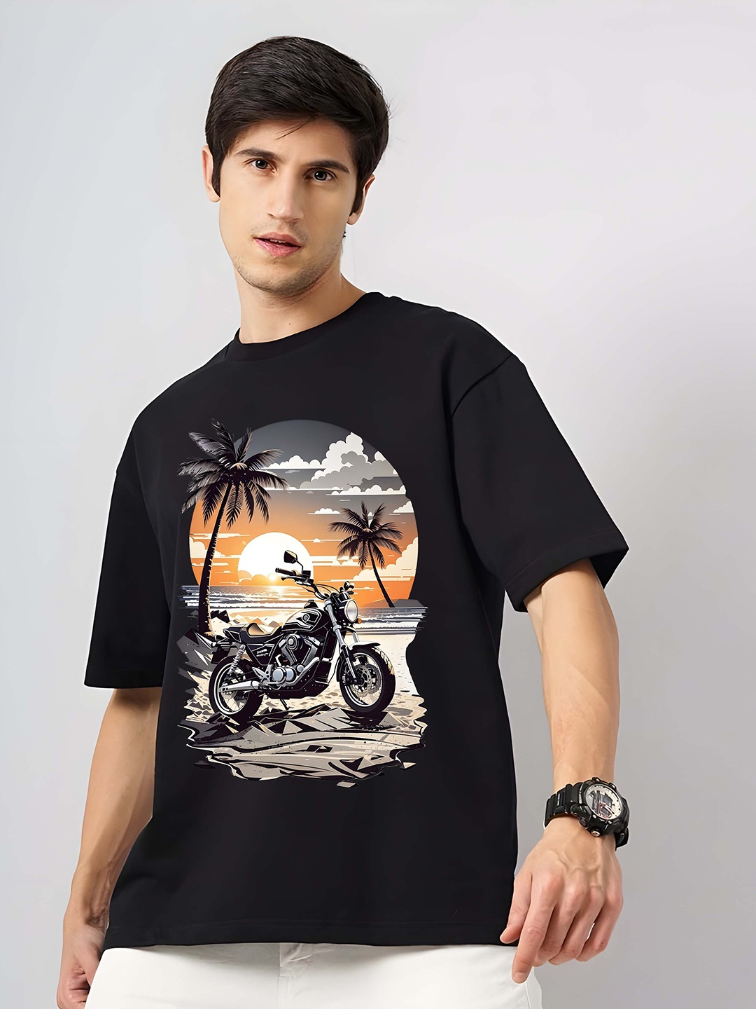 

Moda Rapido Men Drop-Shoulder Sleeves Pure Cotton T-shirt, Black