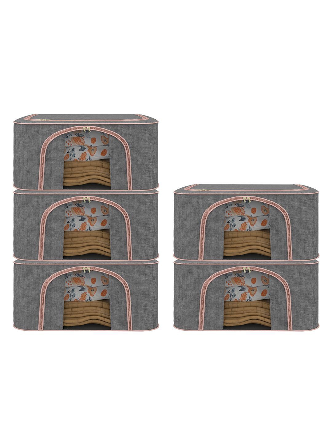 

Kuber Industries Grey 5 Pieces Reusable Foldable Drawer Organisers With Handles 66Ltr