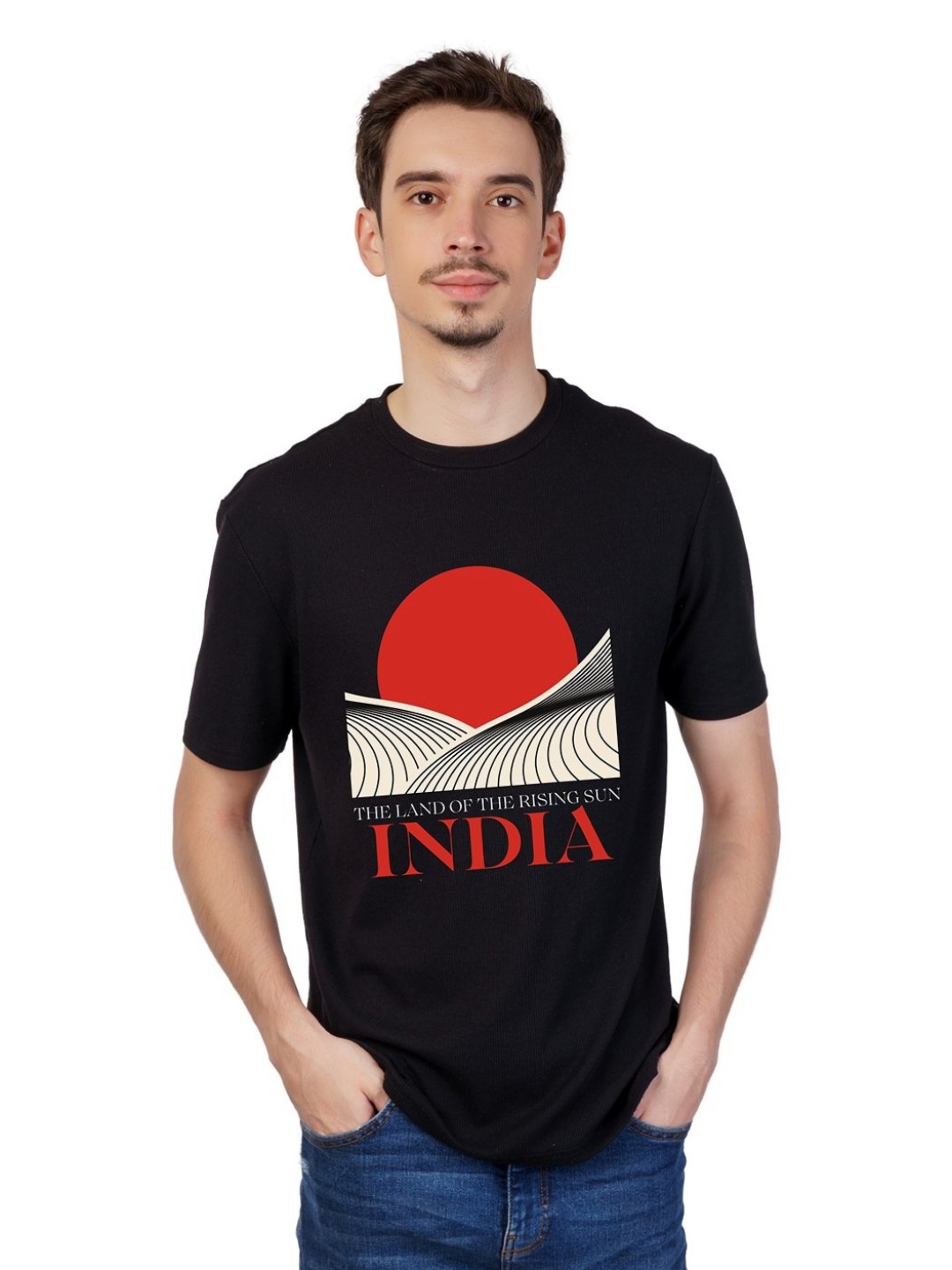 

BOWLIFESTYLE Men Graphic Printed Round Neck Cotton T-shirt, Black