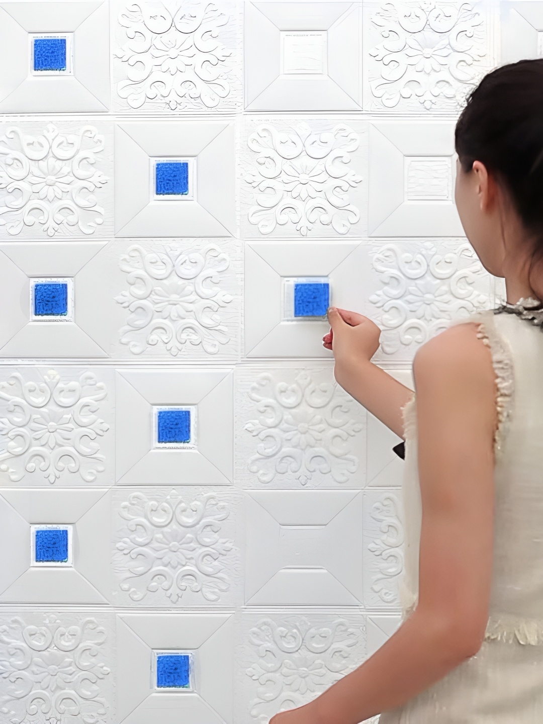 

ANNA CREATIONS 10-Pcs Blue & White Textured WaterproofWallpaper