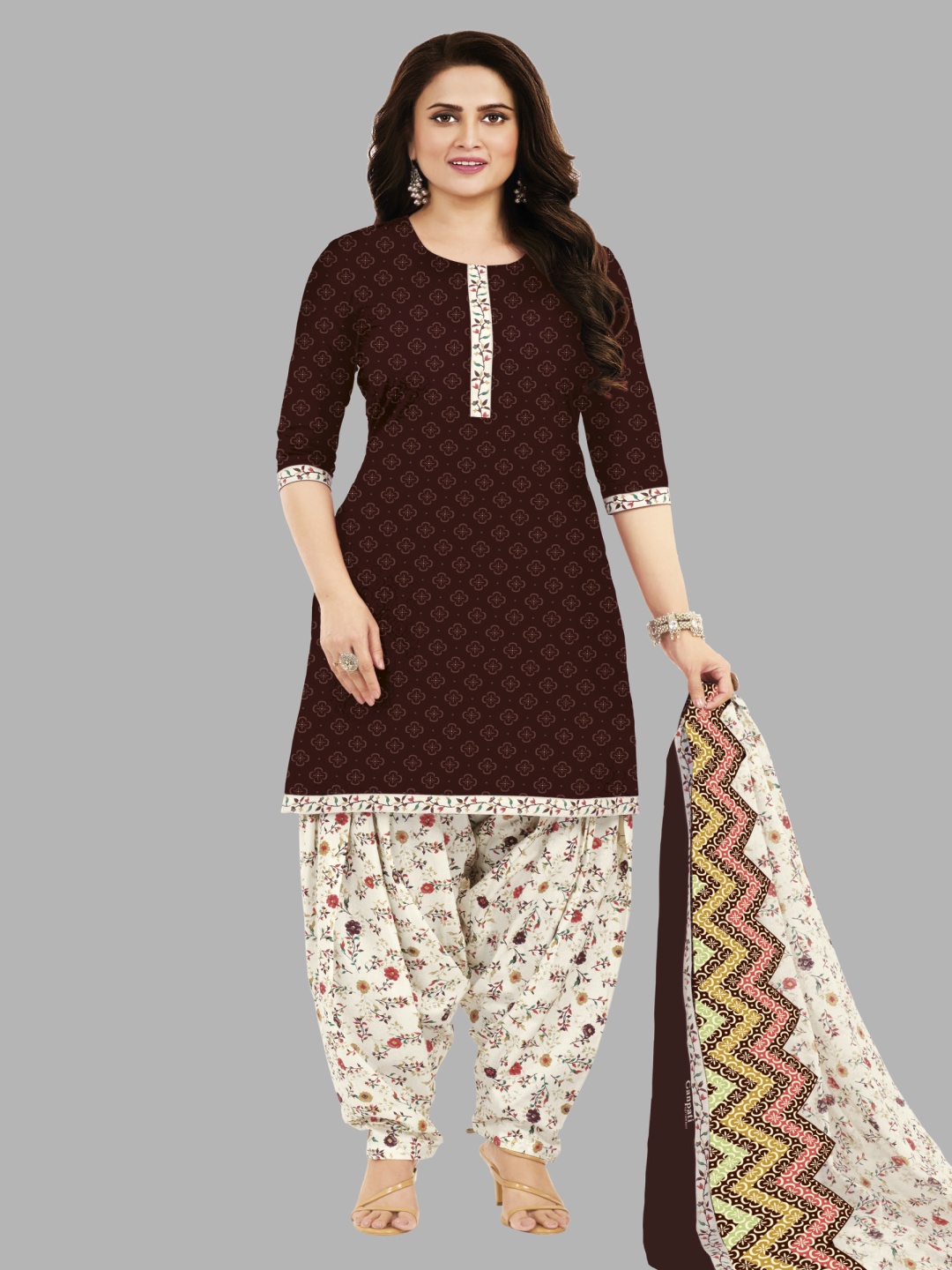 

Simmu Printed Pure Cotton Unstitched Dress Material, Brown