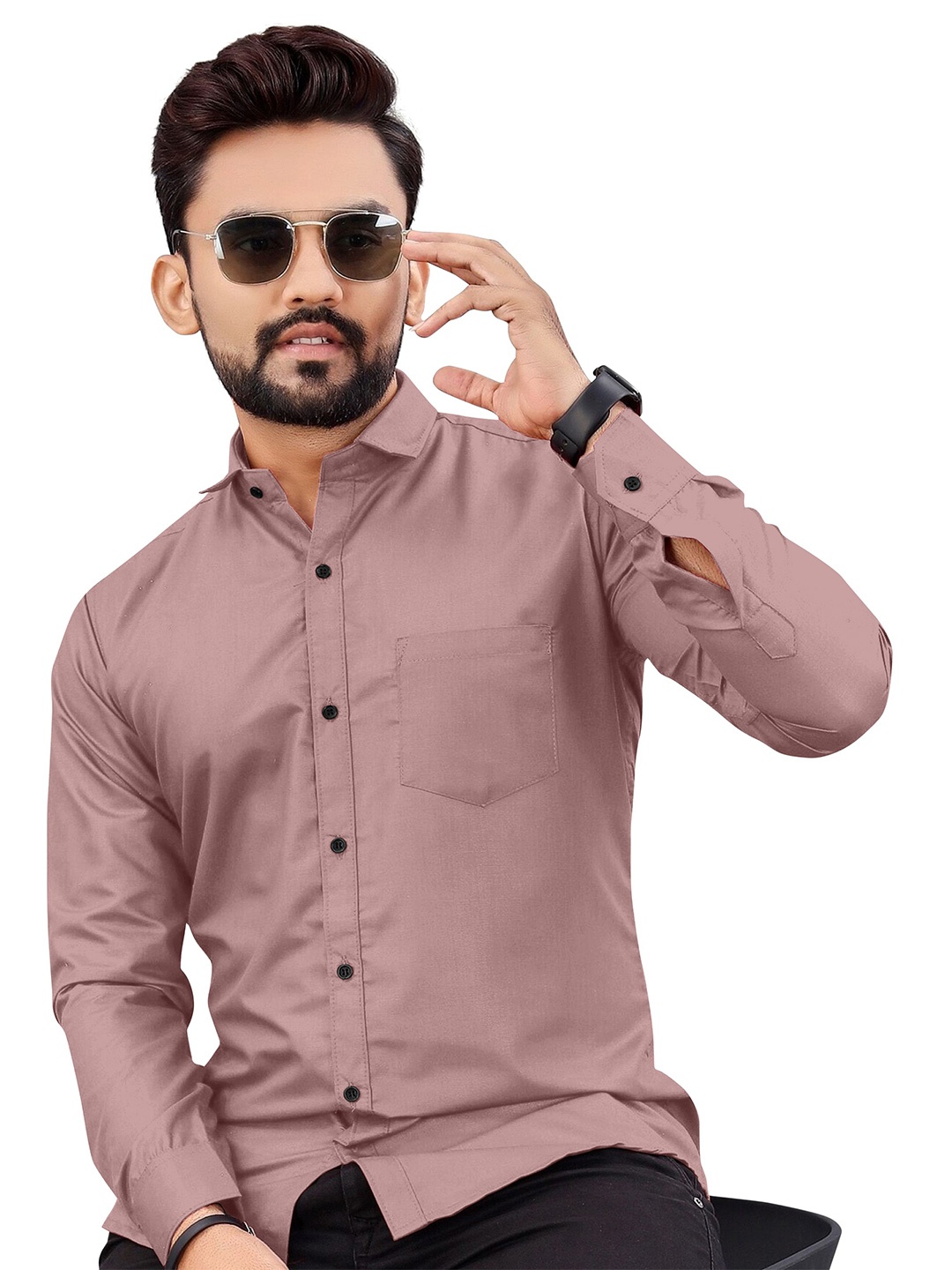 

IKON FASHION Men Original Fit Spread Collar Textured Cotton Casual Shirt, Mauve