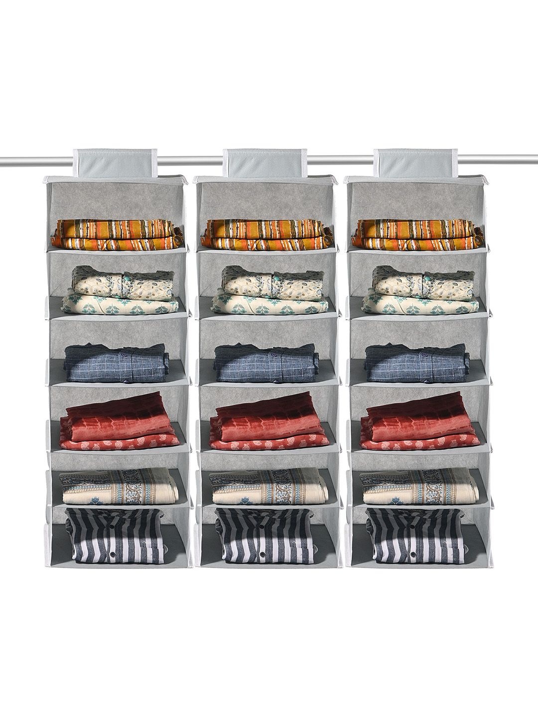 

Kuber Industries Grey 3 Pieces 6 Shelf Foldable Hanging Multi-Utility Wardrobe Organisers