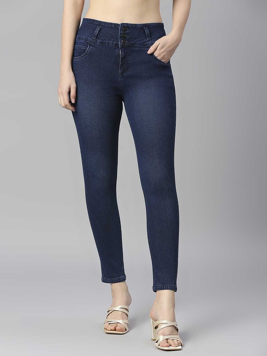 

Rea-Lize Women Skinny Fit High-Rise Acid Wash Stretchable Jeans, Blue