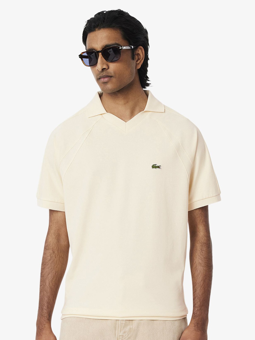

Lacoste Men Polo Collar Applique T-shirt, Off white