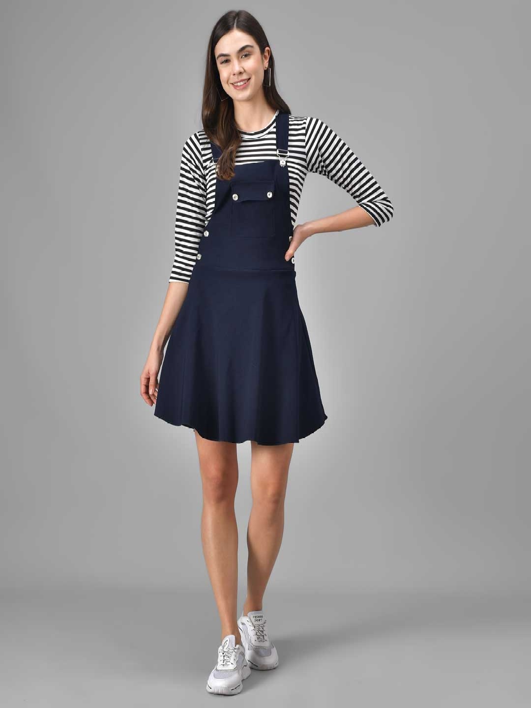 

SHAHVEER CREATION Women Stretchable Short Dungaree, Navy blue