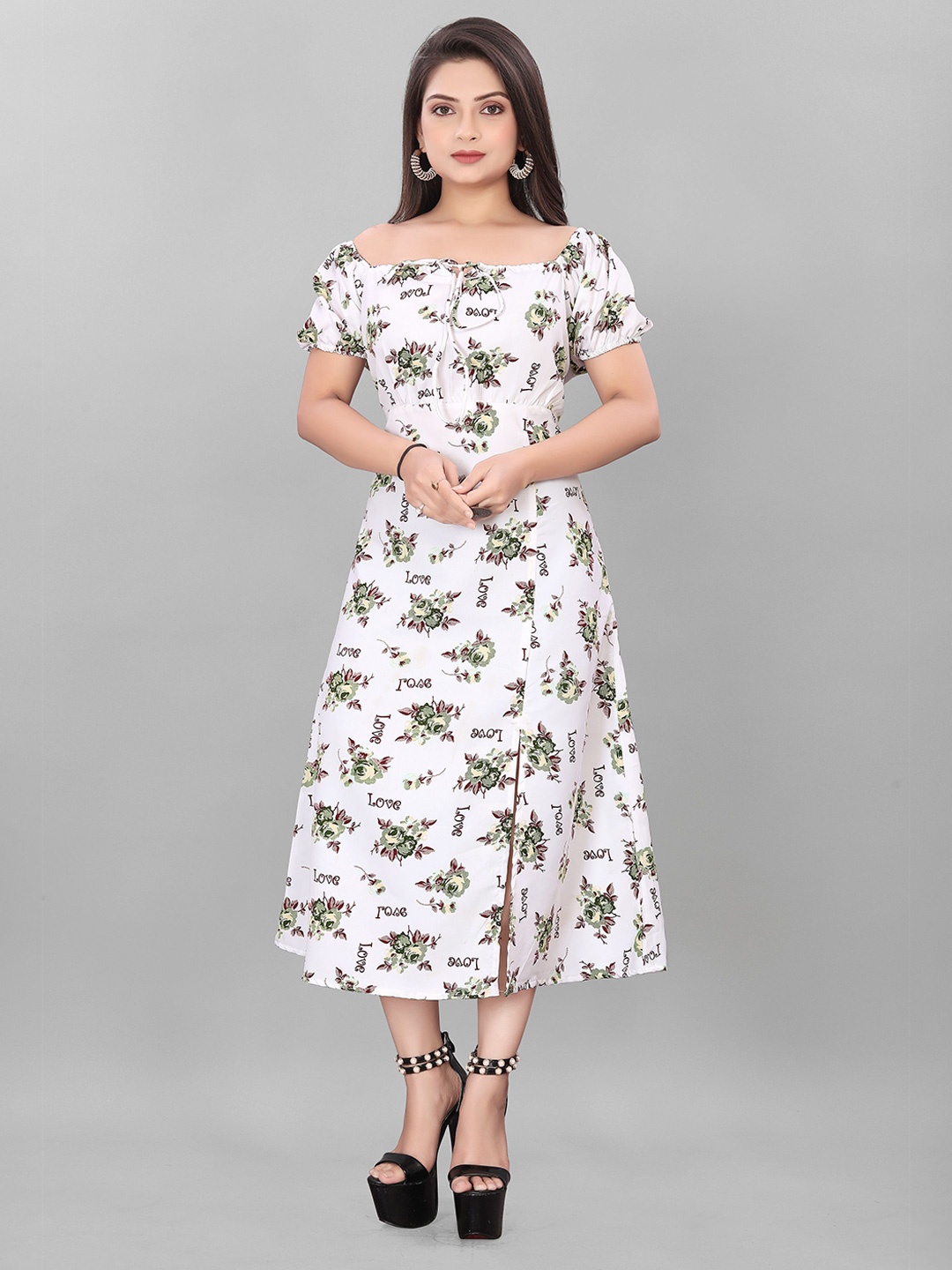 

BAESD Women Floral Printed Fit and Flare Midi Dress, Green