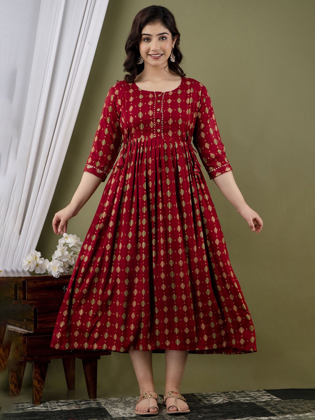 

UrbanRang Women Floral Print Maternity Maxi Dress, Red