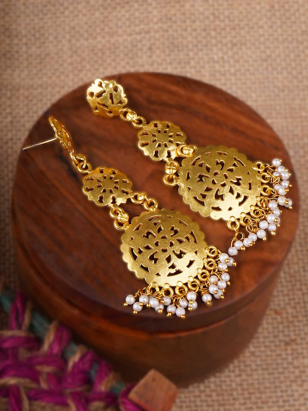 

Adwitiya Gold-Plated Artificial Beaded Classic Shaped Drop Earrings