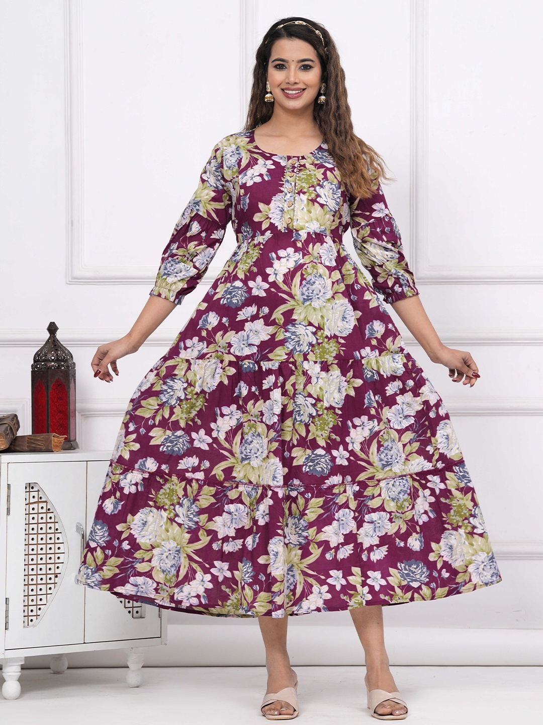 

FEMARY Floral Women Printed Maternity Maxi Dress, Purple