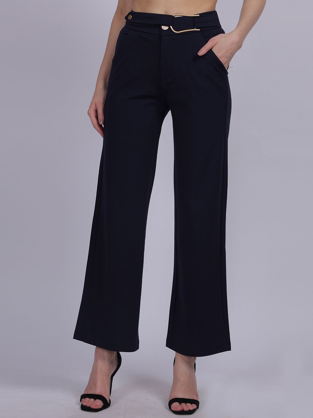 

Aumbe Women Straight Fit Trouser, Navy blue