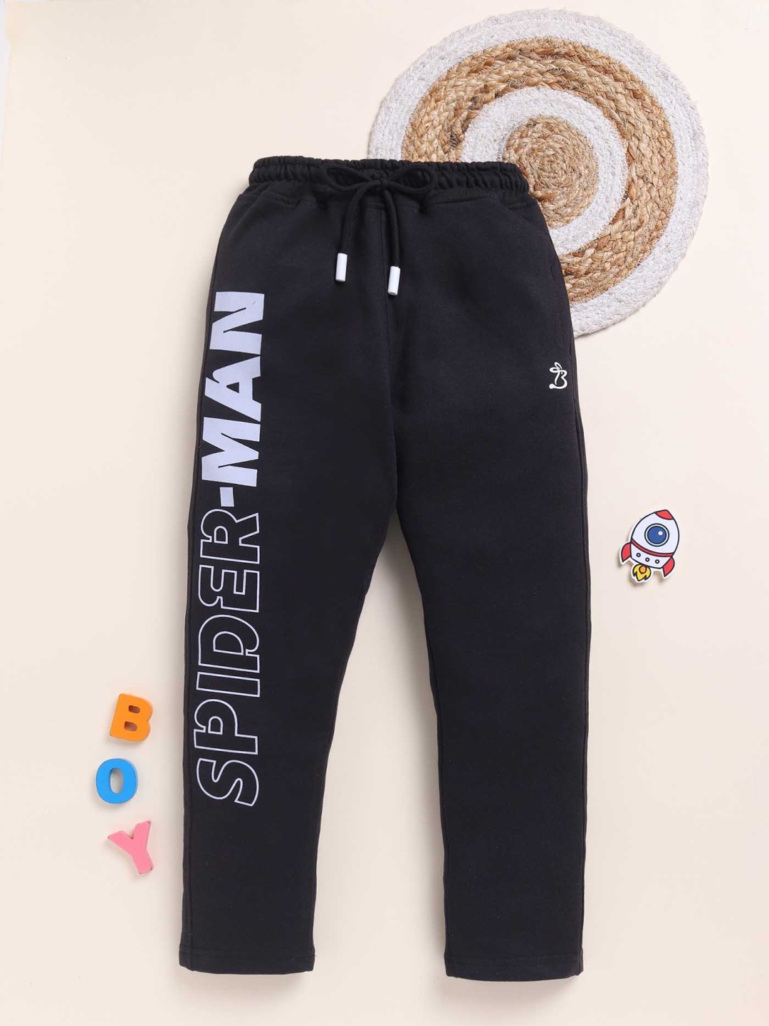 

Annie Boys Printed Pure Cotton Mid Rise Track Pants, Black