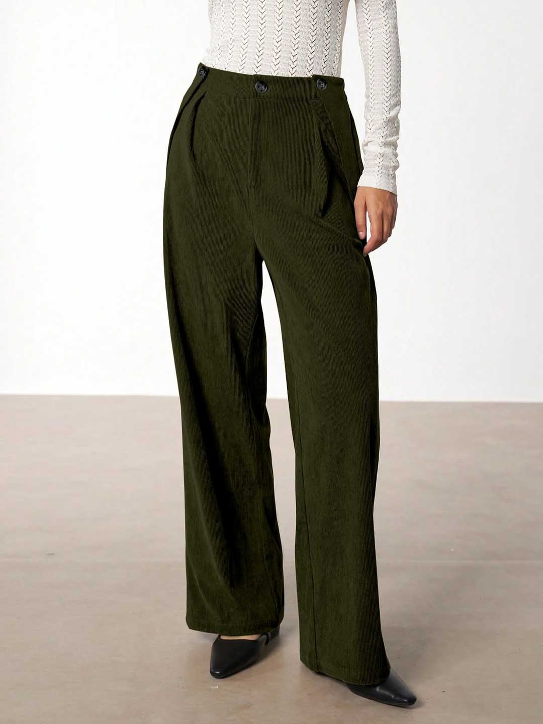 

Kalika Women Loose Fit Mid-Rise Pleated Trousers, Teal