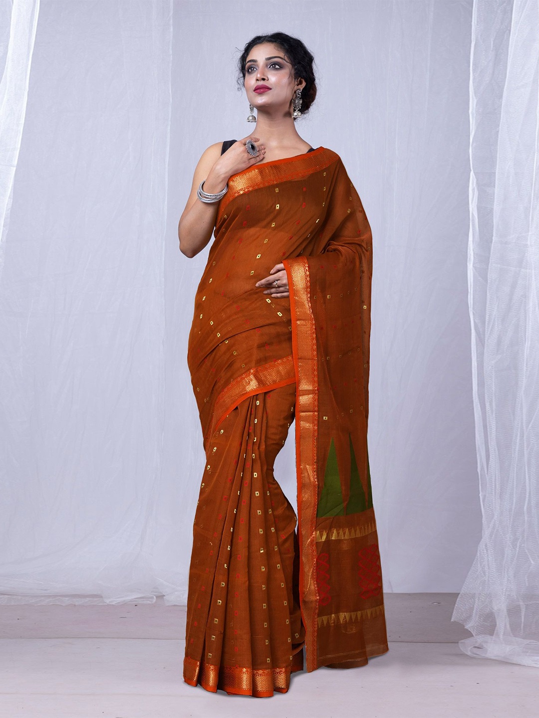 

Unnati Silks Woven Design Handloom Maheshwari Saree, Brown