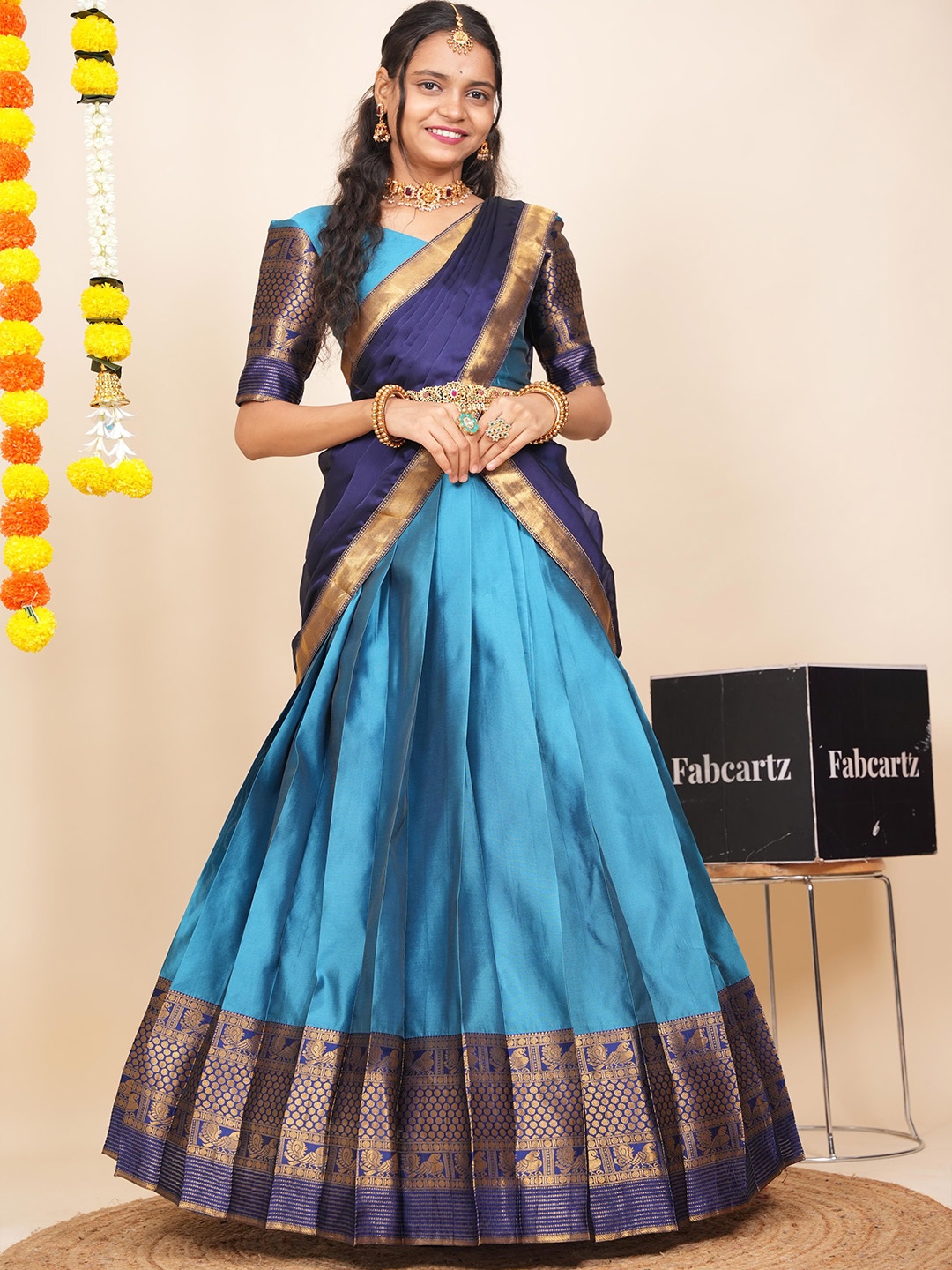 

Fabcartz Semi-Stitched Lehenga & Unstitched Blouse With Dupatta, Blue