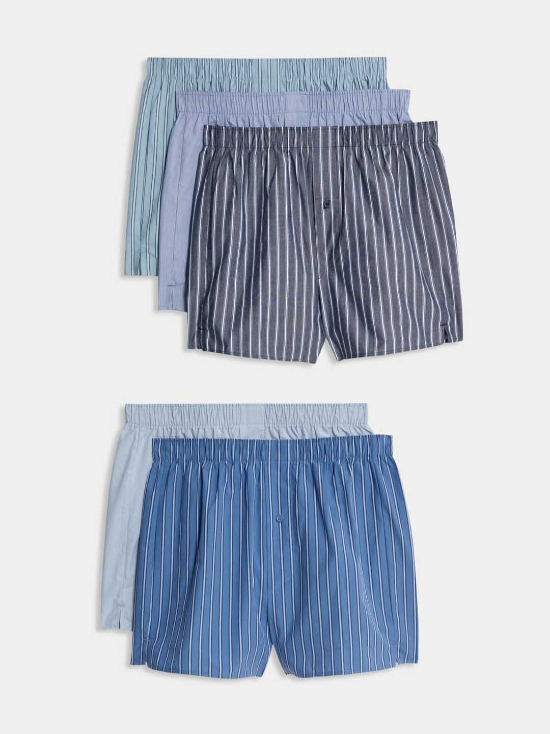 

Marks & Spencer Pack Of 5 Striped Pure Cotton Boxers-Style Briefs, Blue