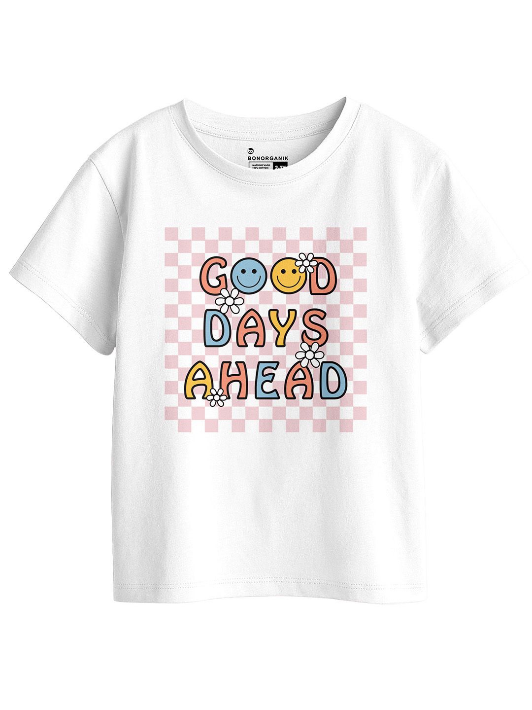 

BonOrganik Girls Printed Pure Cotton T-shirt, White