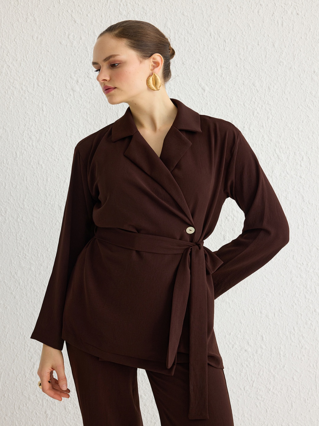 

Trendyol Shirt Collar Shirt With Trousers And Belt, Brown