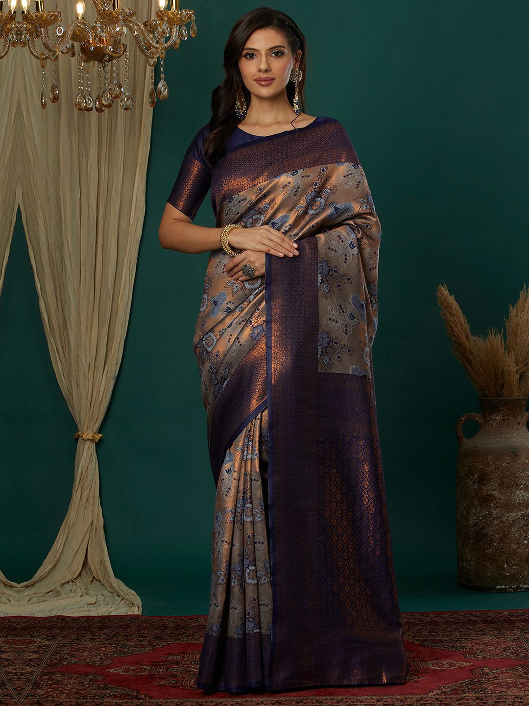 

Mitera Women Ethnic Motifs Zari Banarasi Saree, Grey