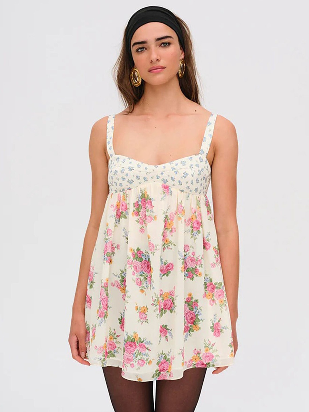

LULU & SKY Floral Print Empire Mini Dress, Off white