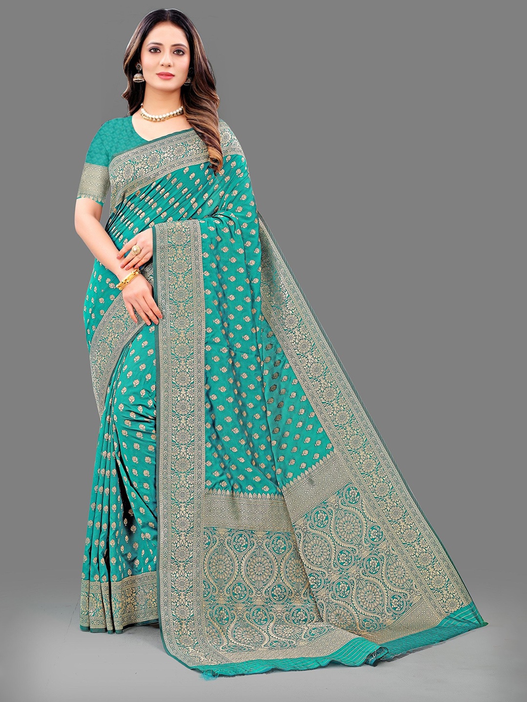 

LeeliPeeri Designer Woven Design Ethnic Motifs Zari Banarasi Saree, Turquoise blue
