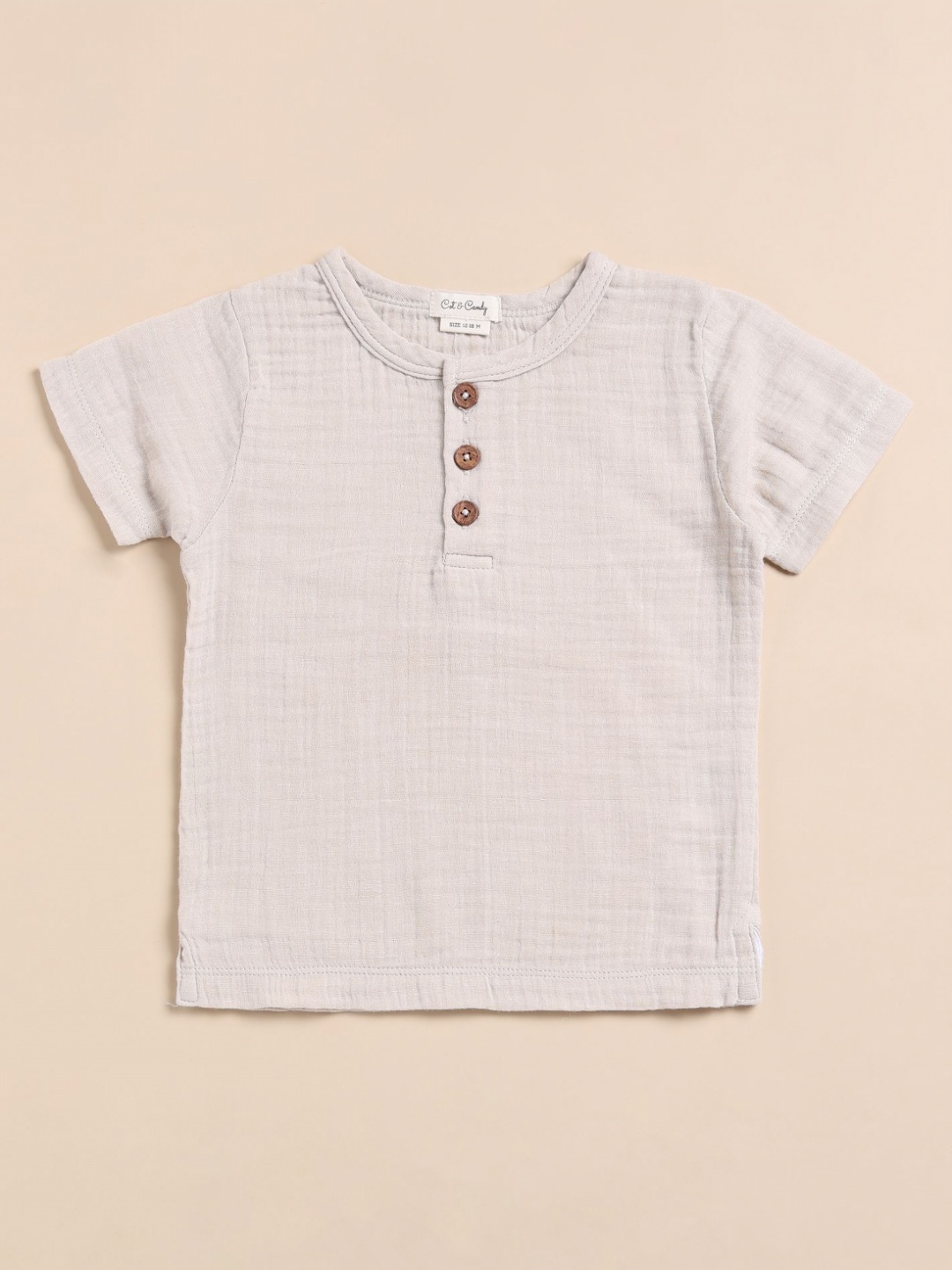 

COT & CANDY Unisex Kids Solid Henley Neck Cotton T-shirt, Blue
