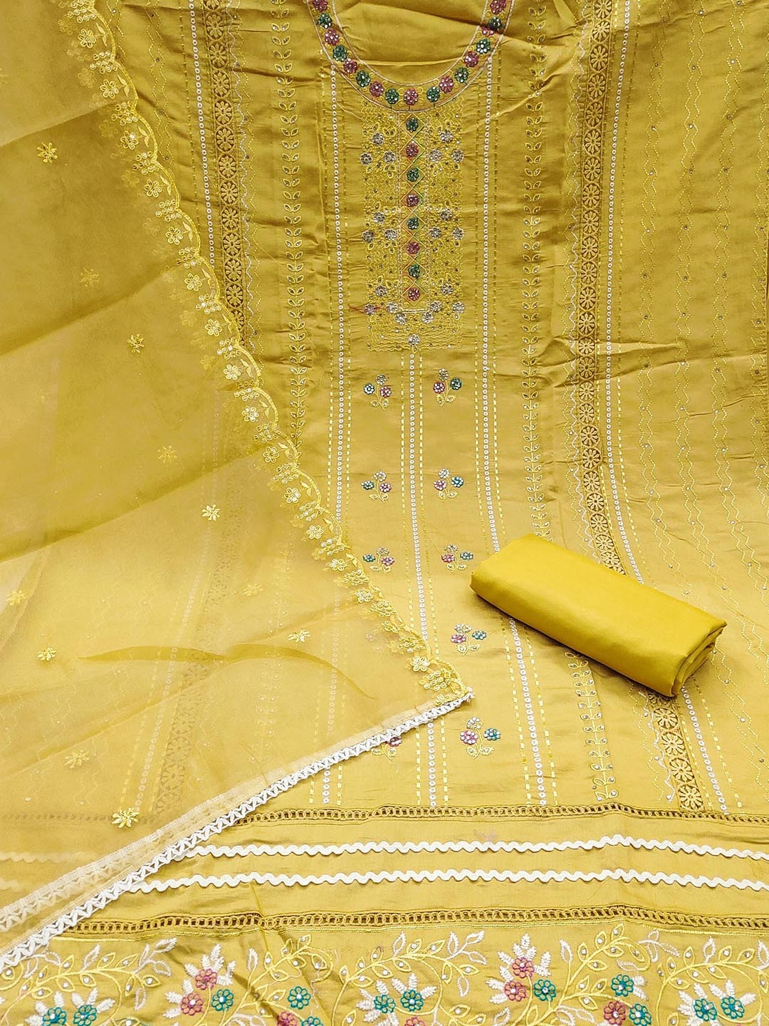 

HERE&NOW Embroidered Unstitched Dress Material, Yellow